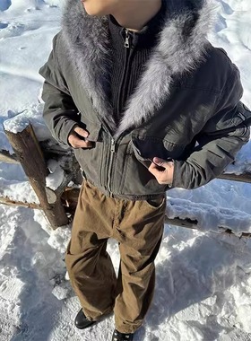 MADEXTREME Bomber 座山雕毛领短款连帽拉链棉服外套复古男女加厚