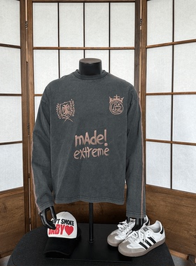 MADEEXTREME 秋季美式oversize宽松球服街头手绘印花国潮长袖T恤