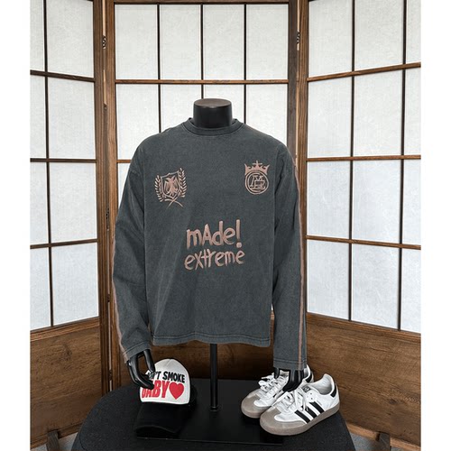 MADEEXTREME 秋季美式oversize宽松球服街头手绘印花国潮长袖T恤