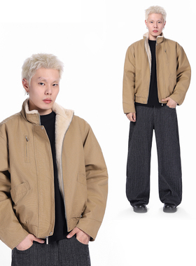 CLAEFOE 美式复古bomber立领工装夹克棉服冬加绒短款boxy棉衣外套