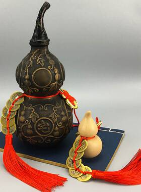一件代发陶瓷葫芦摆件五帝钱挂件厨房铜钱客厅装饰工艺品