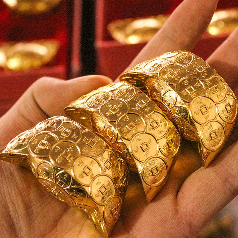 合金仿铜元宝十二个盒装家居客厅摆件开业礼品供奉大清库银