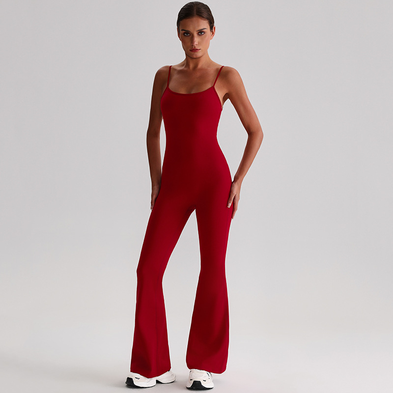 跨境欧美可调节肩带紧身连体瑜伽服女露背健身运动塑身瑜伽连体衣