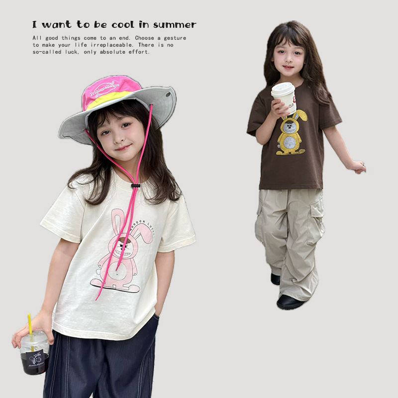 艾摩贝贝儿童卡通搞怪兔子短袖夏男女童宝宝韩版休闲棉质印花T恤