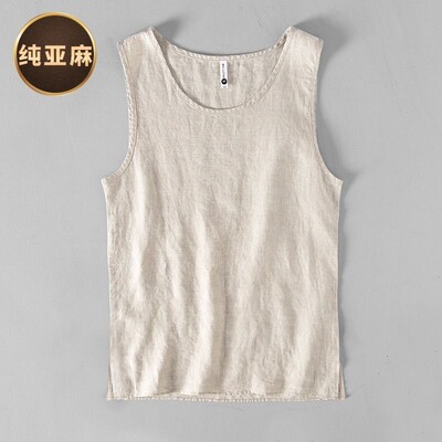 男士纯亚麻无袖休闲背心日系