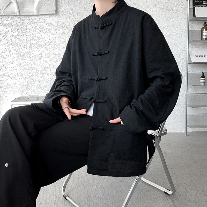 新中式盘扣亚麻衬衫男长袖中国风