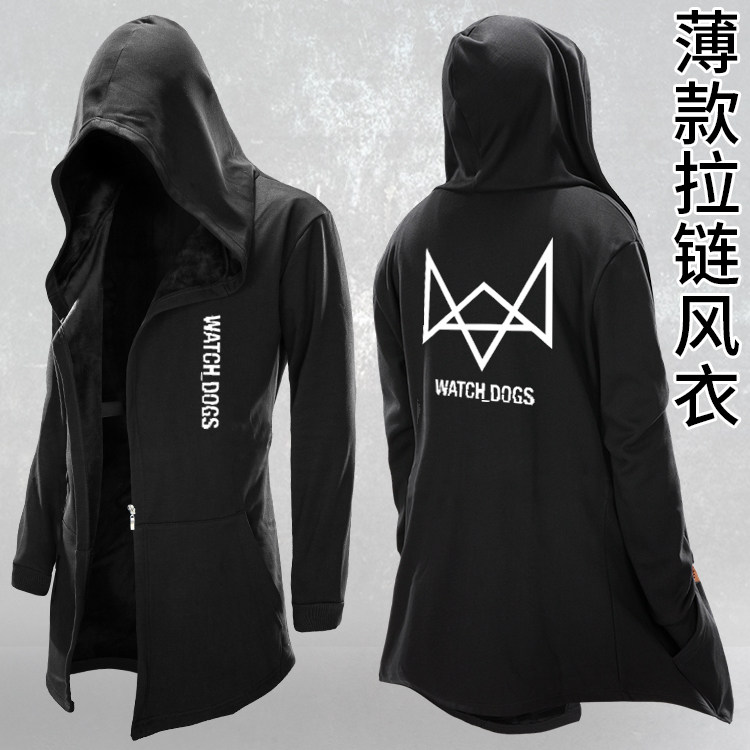 看门狗2watch dogs游戏周边连帽中长款风衣卫衣外套男潮狗哥衣服