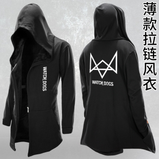看门狗2watch dogs游戏周边连帽中长款风衣卫衣外套男潮狗哥衣服