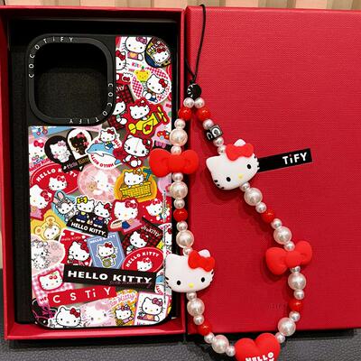 C家联名Hello Kitty50周年贴纸适用苹果17promax手机壳iphone14pro镜面保护套13MagSafe磁吸16凯蒂猫12/11