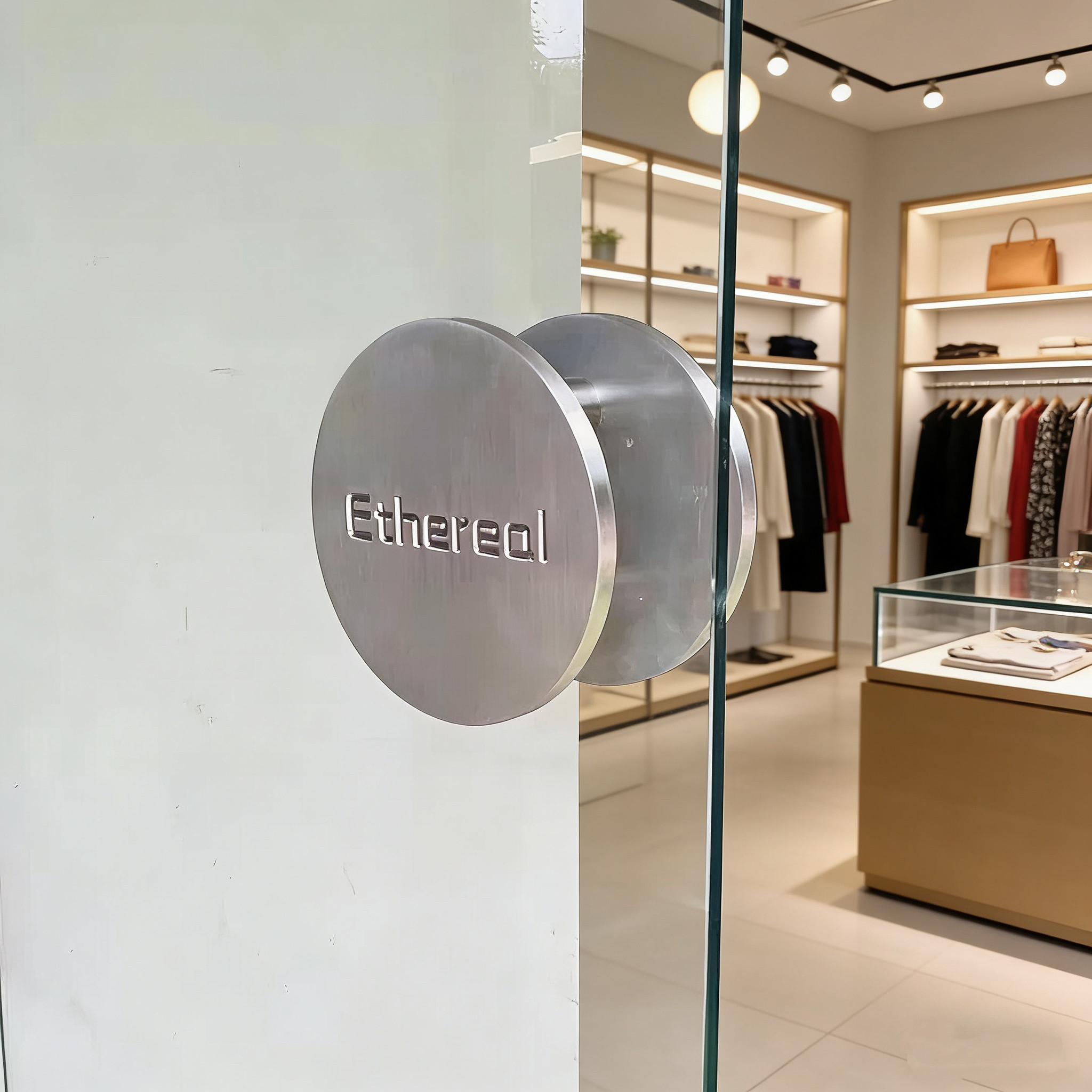 圆形拉丝logo定制刻字玻璃门门拉手方形门把手服装店美容店推拉门