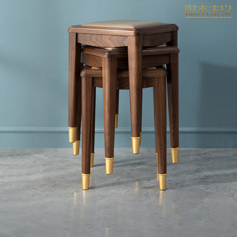 铜木主义达芬奇高凳现代轻奢黑胡桃实木凳子板凳家具餐厅备用凳