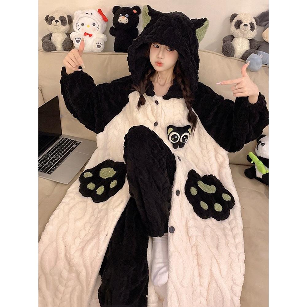毛毛睡衣女款秋冬季2024新款珊瑚绒女生可外穿法兰毛绒毛茸茸睡袍
