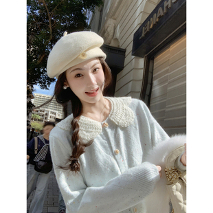 新款 女2025冬季 巨好看韩系上衣 兔子娃娃领温柔风针织开衫 鱼兔子