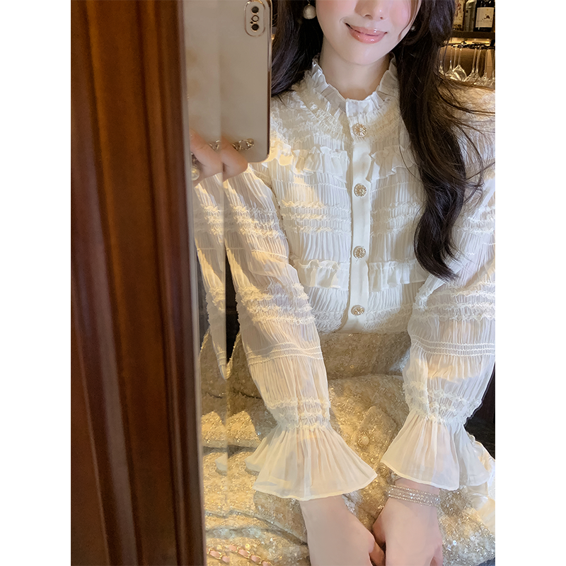 鱼兔子的兔子荷叶修身内搭衬衫