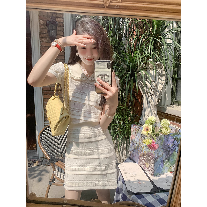 鱼兔子的兔子 小香风套装女2025新款白色连衣裙巨好看两件套夏装