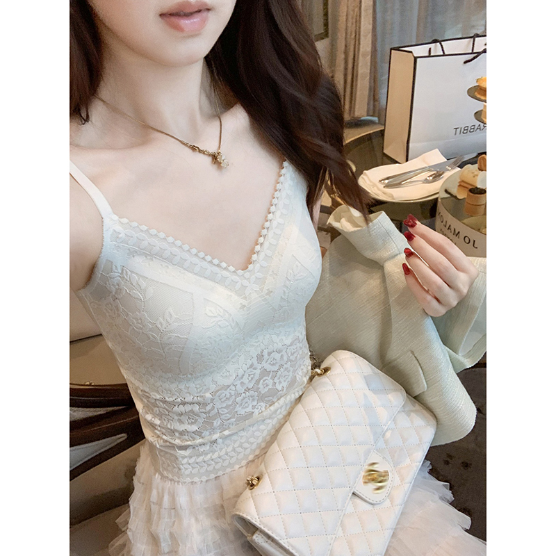 蕾丝背心带胸垫女白色吊带内搭