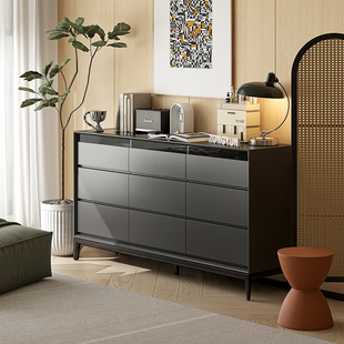 宗云意式纯实木九斗柜北欧简约客厅卧室密码锁储物墙边收纳柜子