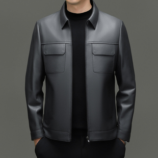 正品 皮衣商务夹克外套翻领真皮男外套 头层绵羊皮真皮皮衣雷军同款