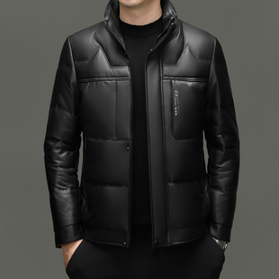 头层高端绵羊皮男士2025冬季新款立领真皮皮衣羽绒服外套时尚短款