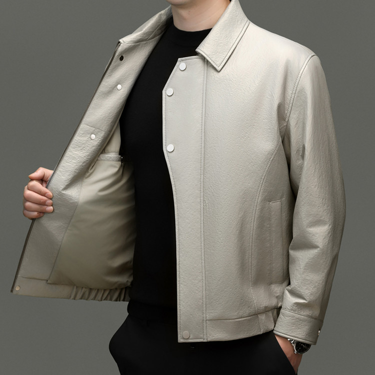 海宁秋冬新款头层绵羊皮时尚百搭休闲皮夹克上衣男装真皮皮衣外套