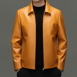 翻领真皮皮衣男装秋冬薄款时尚潮流高级感痞帅绵羊皮夹克休闲外套