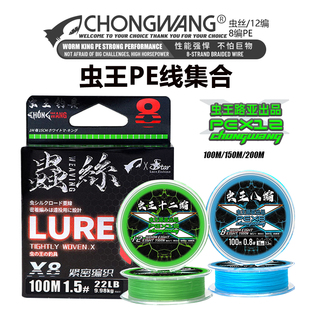 蟲(chóng)王路亞蟲(chóng)絲PE線8編原絲主線微物遠(yuǎn)投順滑耐磨編織線大力馬魚(yú)線
