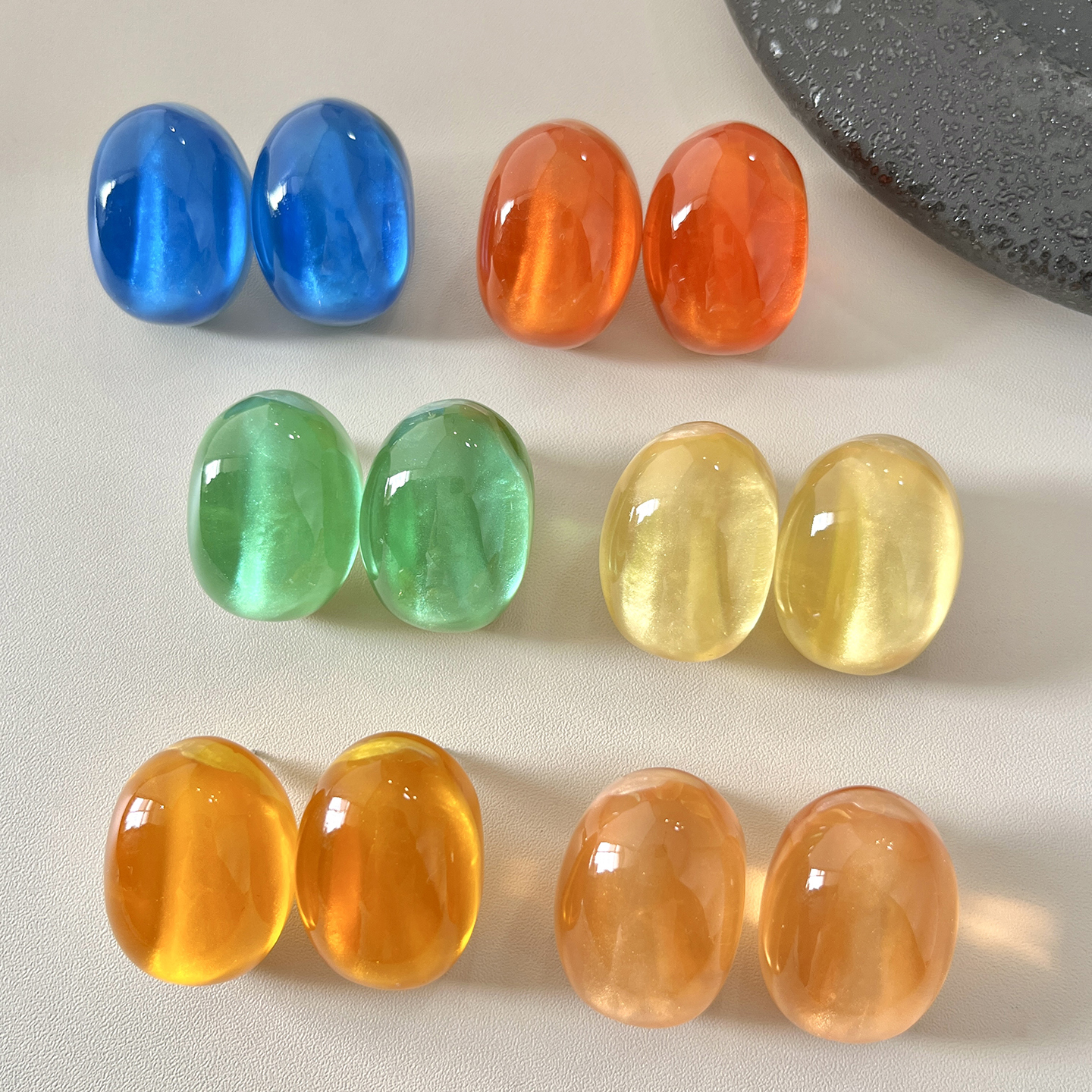 多巴胺彩色果冻树脂透明耳钉2025新款爆款高级感925纯银针耳环女