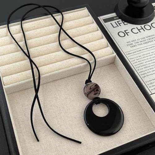 天然黑玛瑙长款吊坠项链