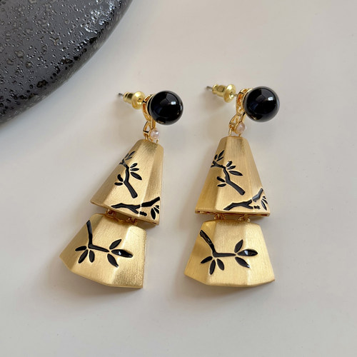 重工！！新中式折枝风铃墨玉耳钉