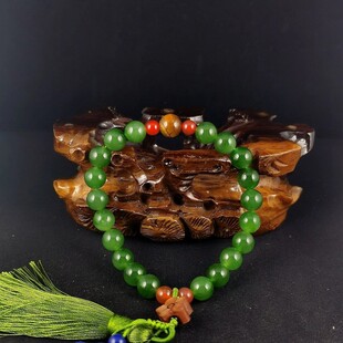 色泽鲜艳 1.0cm圆珠 碧玉手链 苹果绿色手持 和田玉碧玉手串