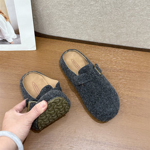 超好看冬款 毛呢勃肯鞋 包头拖一脚蹬棉拖鞋 冬外穿女秋 半拖2026新款