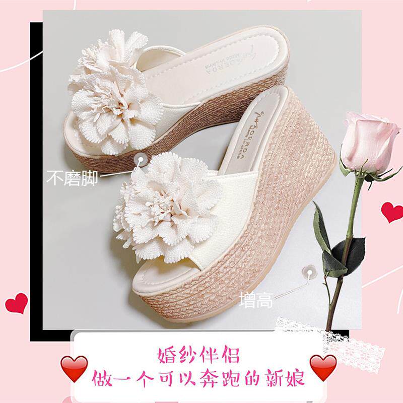 拍婚纱照神器白色主婚纱婚鞋结婚拖鞋增高松糕鞋9cm新娘鞋不累脚