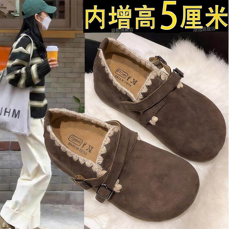 厚底内增高全包乐福鞋女款2026新款一脚蹬浅口单鞋豆豆鞋勃肯鞋女