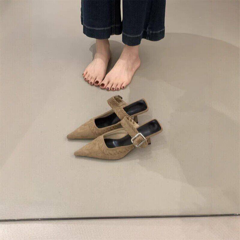 复古绒面编织包头凉鞋女2
