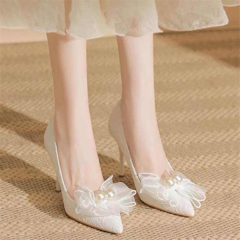 白色高跟鞋女主婚纱婚鞋绝美细跟不累脚高级感新娘结婚鞋平时可穿