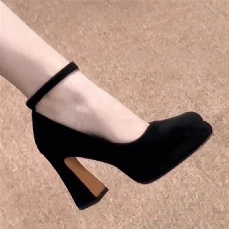 超高跟复古玛丽珍小个子防水台粗跟黑色高跟鞋女增高矮子乐单鞋