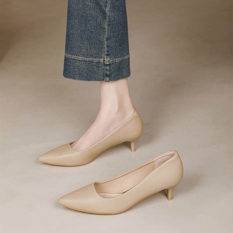 裸色高跟鞋女细跟2026新款夏季3厘米低跟法式配裙子尖头气质单鞋