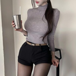 半高领气质修身显身材长袖上衣女秋冬新款舒适百搭针织打底衫T恤