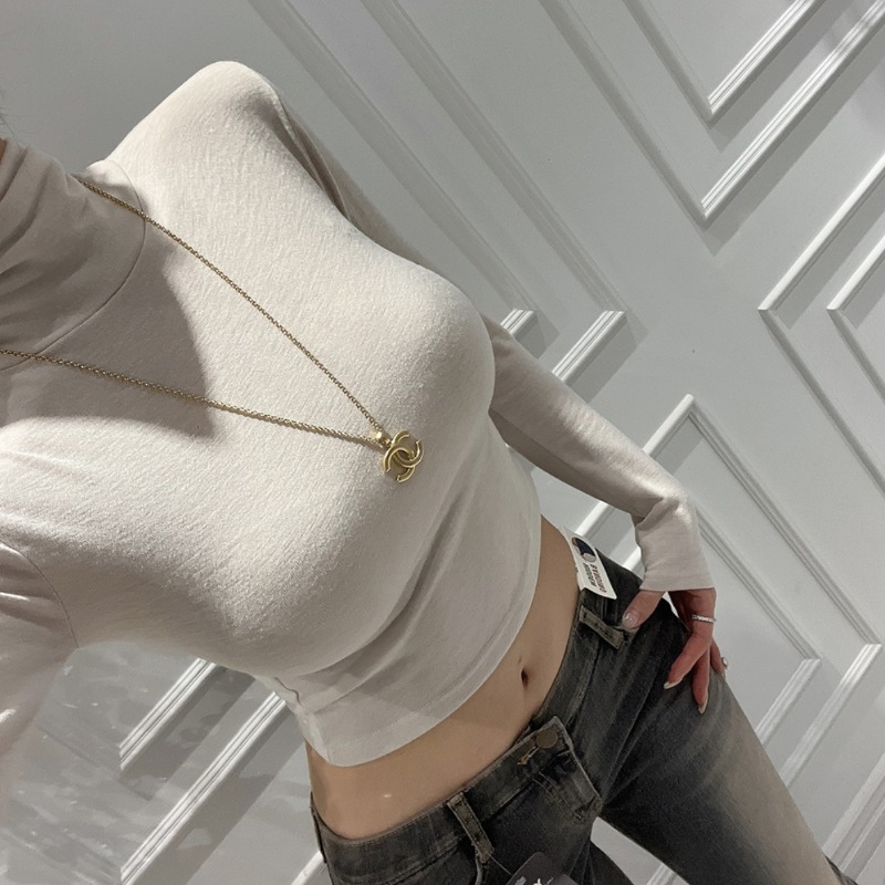 露腰紧身短款高领打底衫上衣