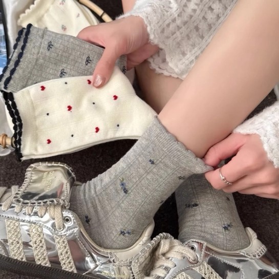 纯棉无骨日系甜美碎花透气堆堆袜