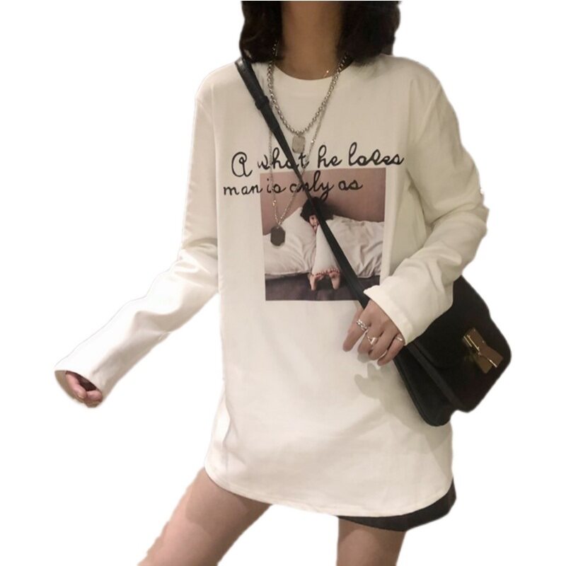 ANGEL BALE the republic of korea Long sleeve T-shirt Spring new pattern Easy white Mid length version Base coat pure cotton jacketin the Women's clothing/Boutique , Large size women  category - from Buy2taobao.com to provide professional Taobao agent buy service