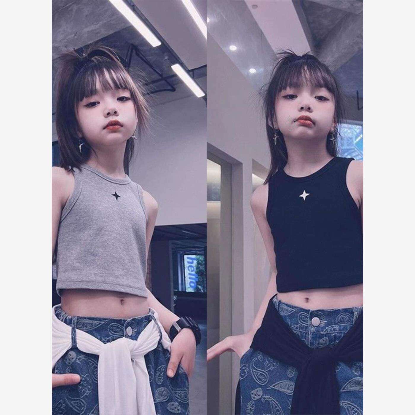 女童短款背心夏季打底内搭外穿露脐街舞运动爵士舞蹈无袖吊带上衣