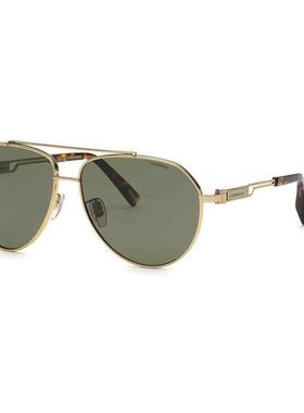 代购Chopard男士太阳镜飞行员款金属框绿色镜片纹腿脚驾驶