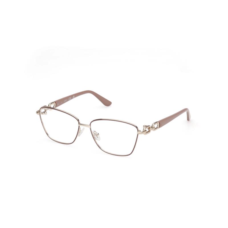 GUESS女士眼镜架矩形金属哑光米色亮面米色日常佩戴办公眼镜框