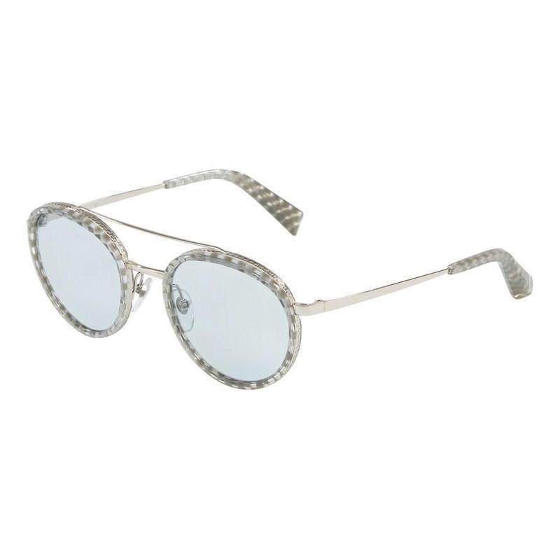 代购Alain Mikli女士太阳镜金属银色豹纹椭圆形户外驾驶眼镜