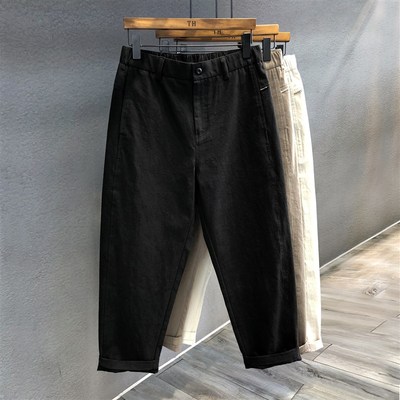 高端透气男裤2025春秋新款竹节简约休闲裤直筒九分宽松西裤子