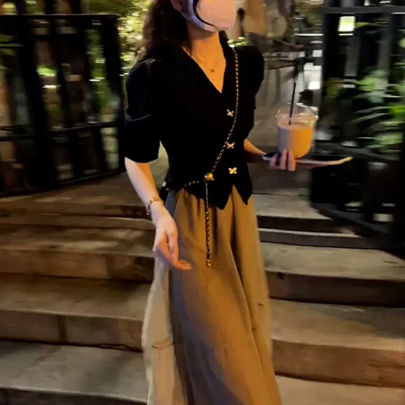 2024夏季法式复古小香风套装裙女赫本风气质高腰显瘦两件套