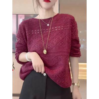 ROUJE ESVIP法式覆古镂空针织衫女2025新款高级感宽松显瘦上衣