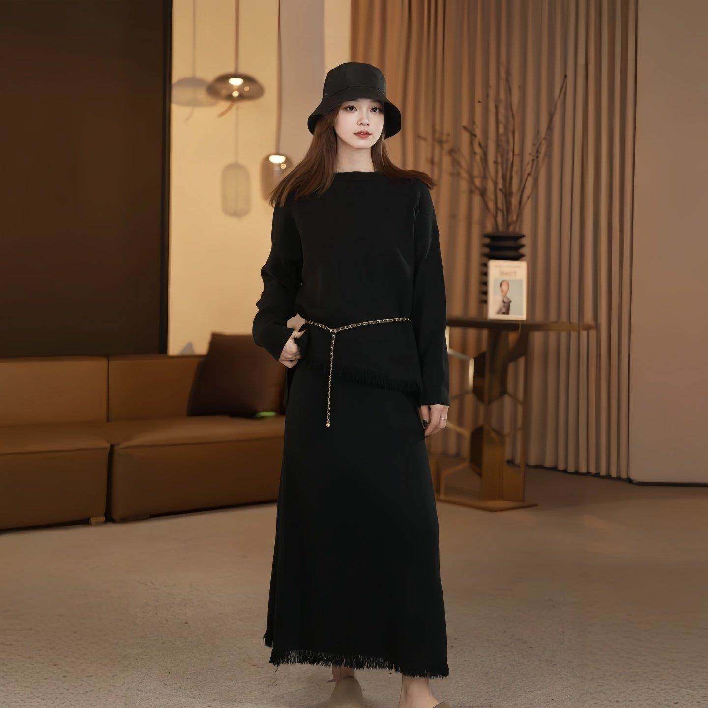 欧洲站轻奢气质时尚流苏套装女2025秋季大码减龄上衣半身裙两件套