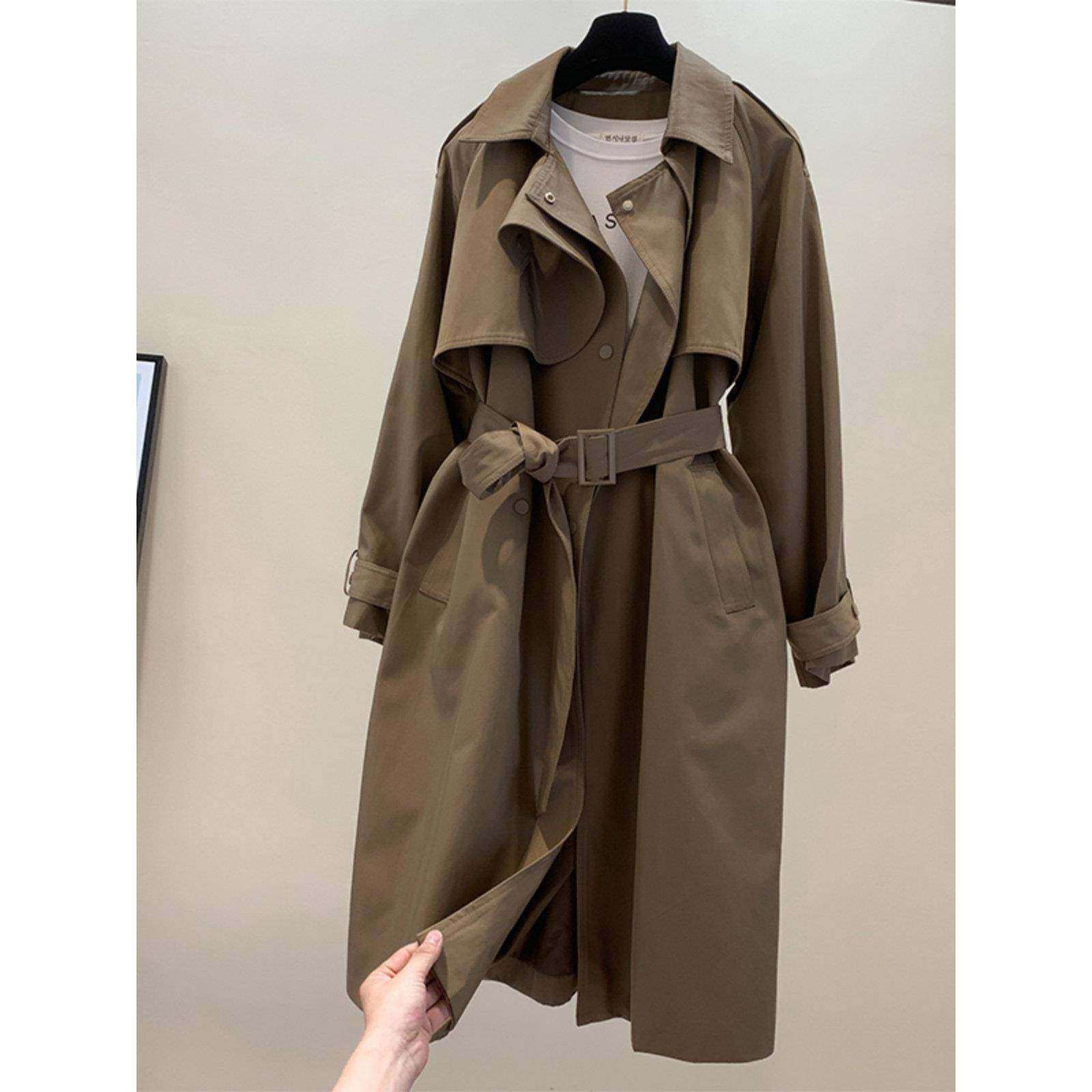 韩国卡其色中长款风衣女过膝外套春秋新款英伦风垂感收腰派克大衣,女装/女士精品,秀禾服,淘宝优惠券,粉丝福利购,淘宝优惠卷